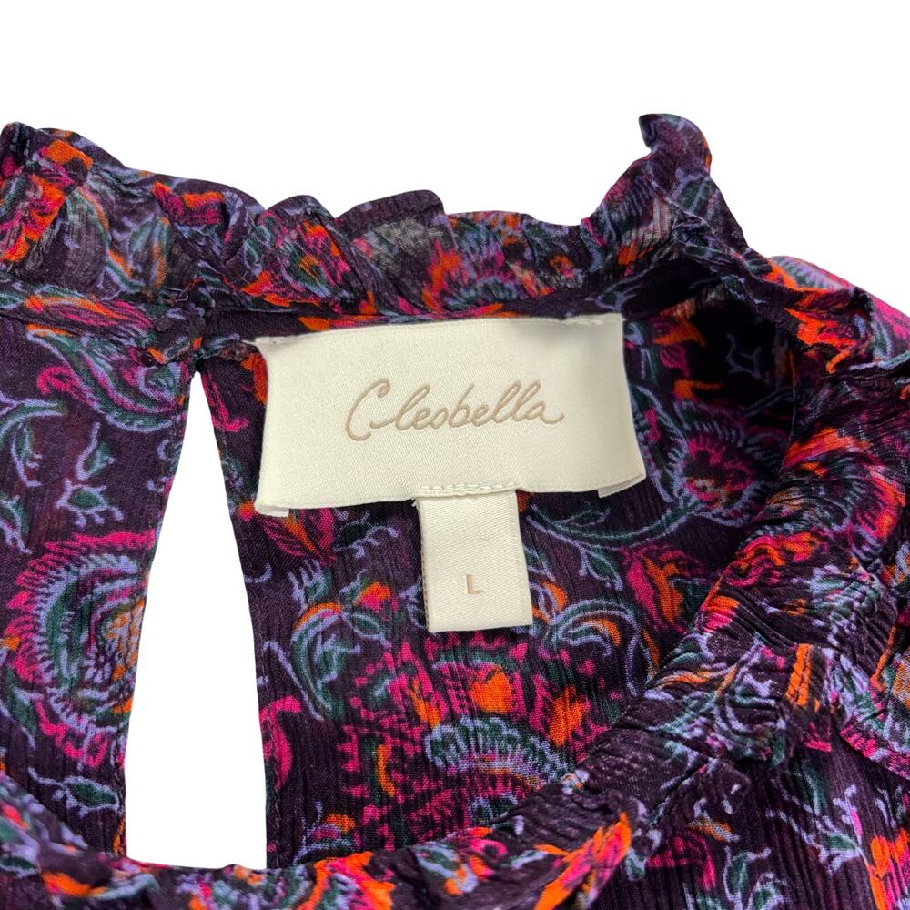 Cleobella x Revolve Fiorella Blouse Purple Paisley Floral Ruffle Long Sleeve L - Picture 8 of 15
